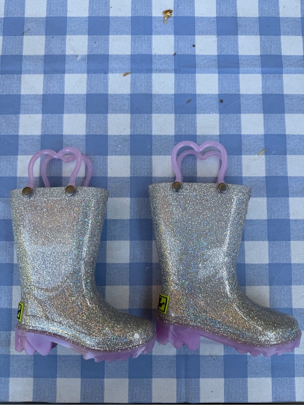 Western Chief Silver Glitter toddler light up Rain Boots with Pink Handles